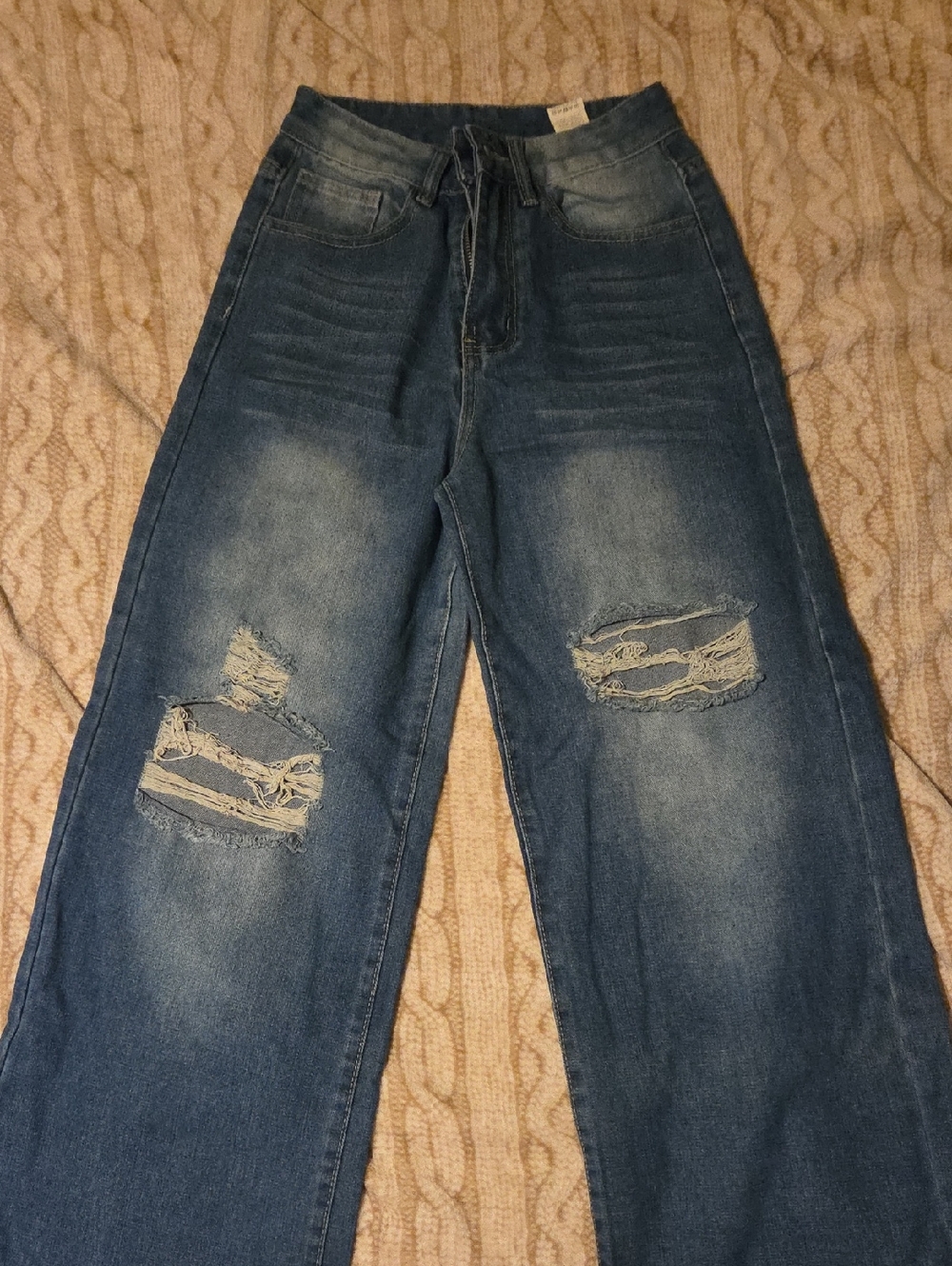 Shein Wide Leg Distressed Women’s Jeans - Blue